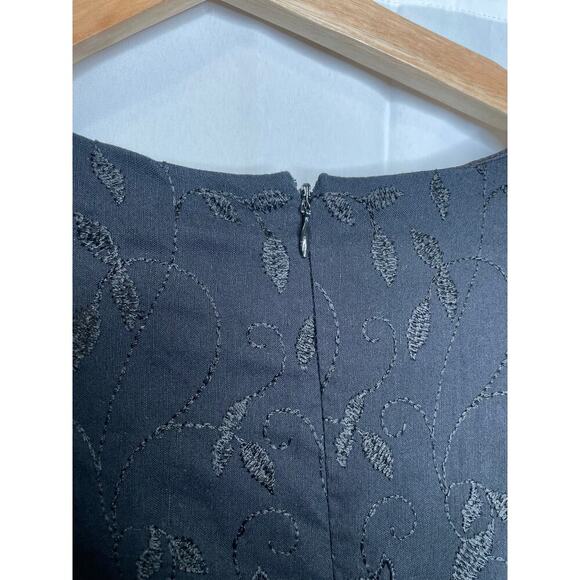 Talbots Lined Black Floral Embroidered Short Sleeve Dress Linen Blend - Picture 7 of 7